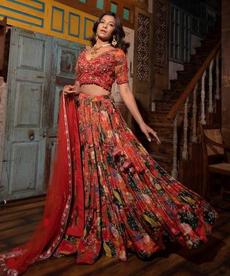 Orange Viscose Lehenga Set 4