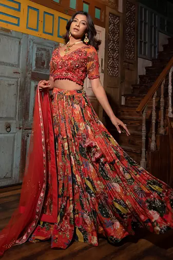 Orange Viscose Lehenga Set