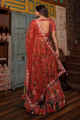Orange Viscose Lehenga Set