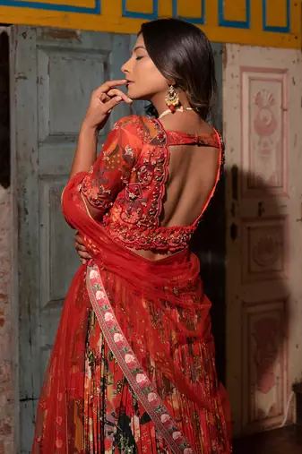 Orange Viscose Lehenga Set