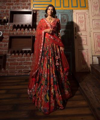Orange Viscose Lehenga Set 9