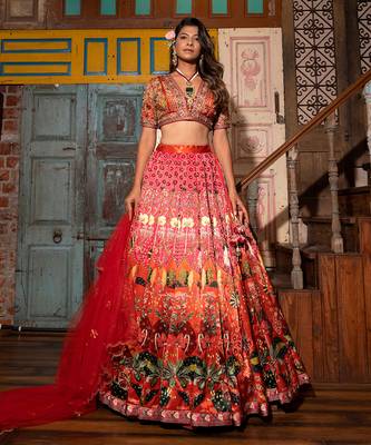 Orange Viscose Lehenga 1