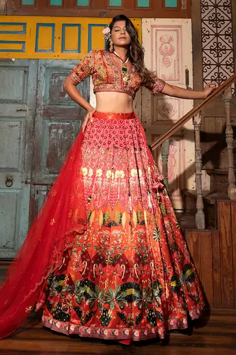 Orange Viscose Lehenga