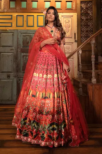 Orange Viscose Lehenga