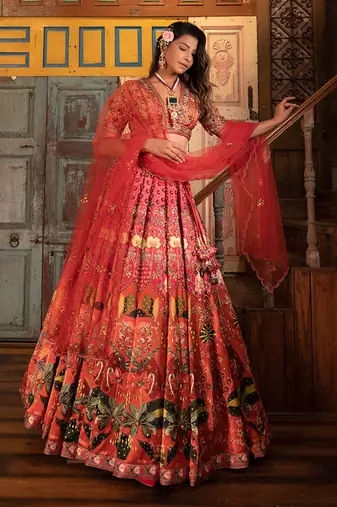 Orange Viscose Lehenga