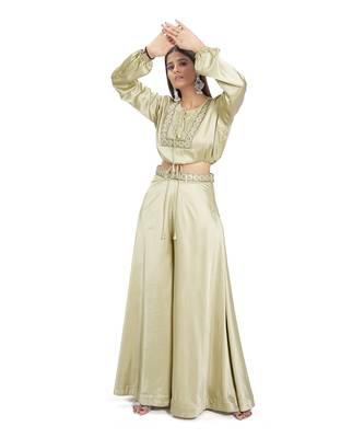 Olive Green Satin Palazzo Set 1