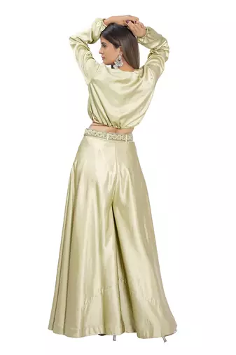 Olive Green Satin Palazzo Set