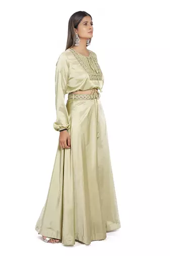Olive Green Satin Palazzo Set