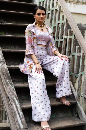 Purple Viscose Palazzo Set