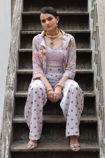 Purple Viscose Palazzo Set