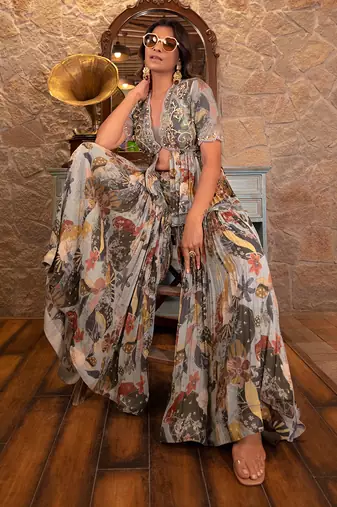 Grey Viscose Sharara Set