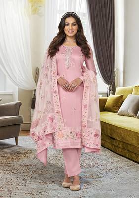 Light Pink Color Viscose Silk Embroidered Straight Salwar Kameez 1