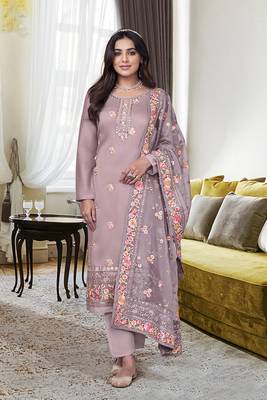 Mauve Color Viscose Silk Embroidered Straight Salwar Kameez 1