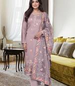 Mauve Color Viscose Silk Embroidered Straight Salwar Kameez