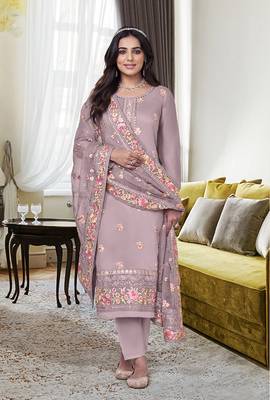 Mauve Color Viscose Silk Embroidered Straight Salwar Kameez 2