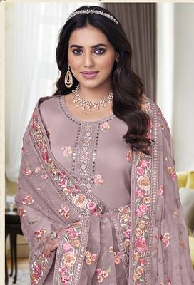 Mauve Color Viscose Silk Embroidered Straight Salwar Kameez 3