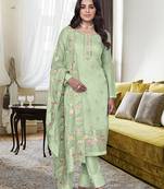 Light green Color Viscose Silk Embroidered Straight Salwar Kameez