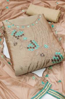 Beige Embroidered Chanderi Salwar