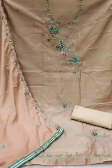 Beige Embroidered Chanderi Salwar