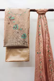Beige Embroidered Chanderi Salwar