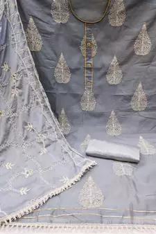 Grey Embroidered Chanderi Salwar