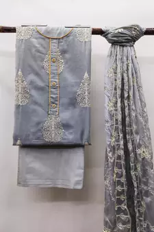 Grey Embroidered Chanderi Salwar