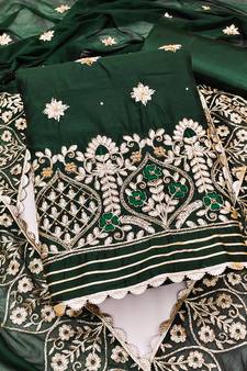 Dark-Green Embroidered Chanderi Salwar