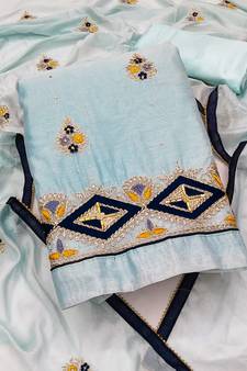 Sky-Blue Embroidered Chanderi Salwar