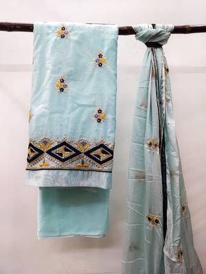 Sky-Blue Embroidered Chanderi Salwar 3