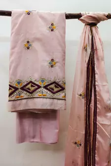 Light-Peach Embroidered Chanderi Salwar