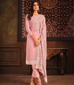 Pink Designer Heavy Embroidery,Swarovski Work  Georgette unstitched Long Length Kameez Pant party wear salwarsuit