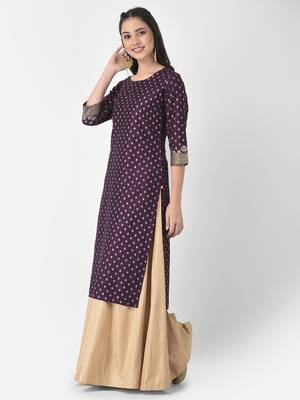 Span Purple Embroidered Straight Kurta 3