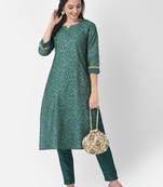 Span Green Embroidered Straight Kurta