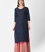 Span Blue Embroidered Straight Kurta