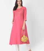 Span Pink Embroidered A-Line Kurta