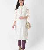 Span White Embroidered Straight Kurta