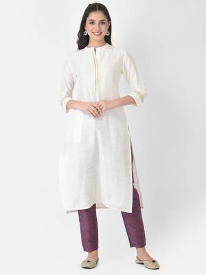 Span White Embroidered Straight Kurta 2