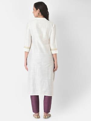 Span White Embroidered Straight Kurta 5