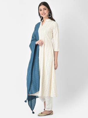 Span White Printed A-Line Kurta 3