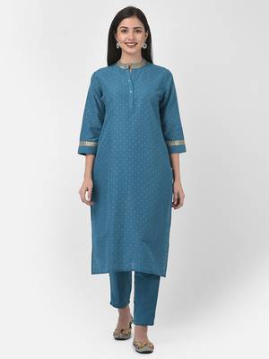Span Blue Embroidered Straight Kurta 1