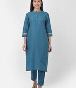 Span Blue Embroidered Straight Kurta