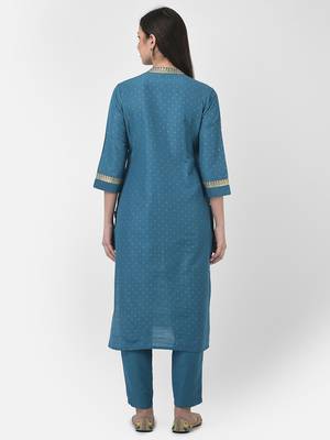 Span Blue Embroidered Straight Kurta 4