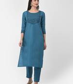 Span Blue Embroidered Straight Kurta
