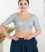 Polyester Padded Front Open Elbow Sleeves Blouse