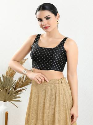 Art Silk Padded Back Open Sleeveless Blouse 4