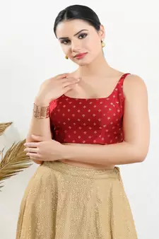 Art Silk Padded Back Open Sleeveless Blouse