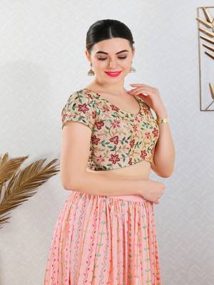 Art Silk Padded Back Open Short sleeves Blouse 5