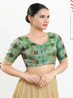 Jacquard Padded Front Open Elbow Sleeves Blouse 3