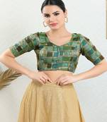 Jacquard Padded Front Open Elbow Sleeves Blouse