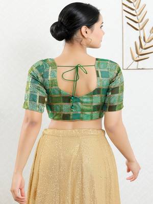Jacquard Padded Front Open Elbow Sleeves Blouse 5